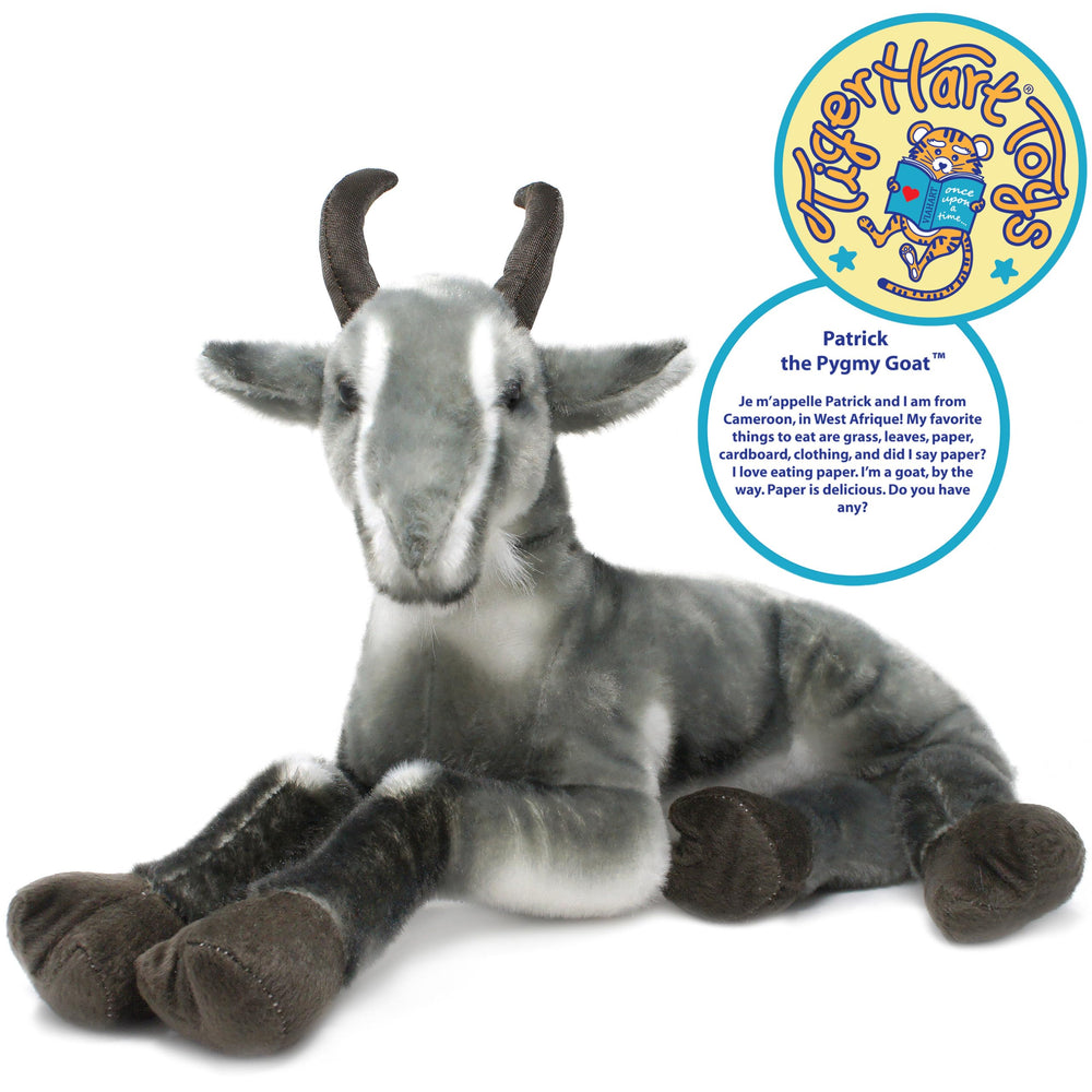 TigerHart Patrick the Pygmy Goat plush smiling face invites friendly pretend adventures.