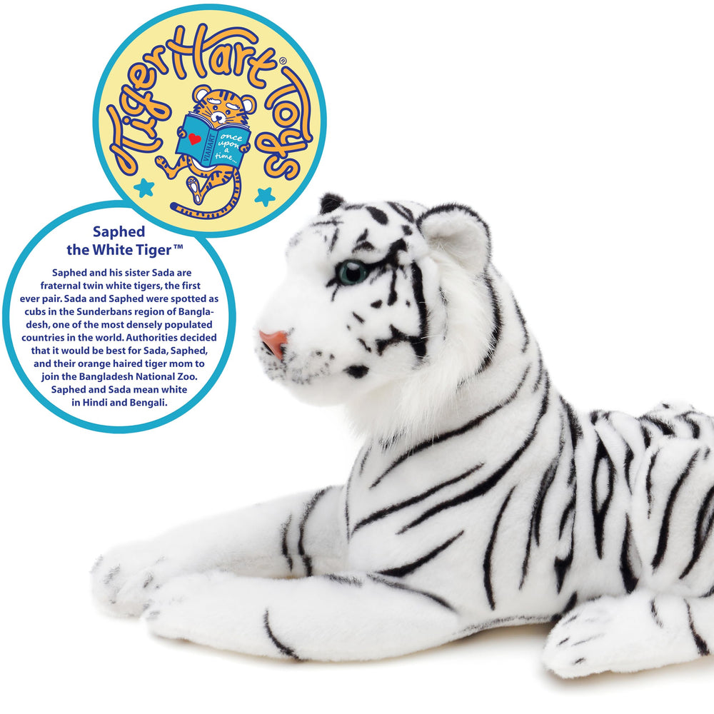 TigerHart Saphed White Tiger plush stitches highlight durable, secure construction.