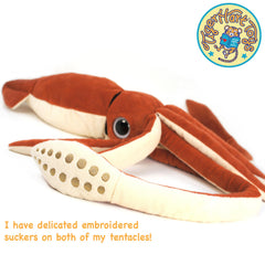 TigerHart Shubert the Squid close-up arms and tentacles highlight soft stitching for safe play