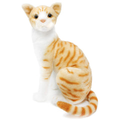 TigerHart Tobias orange tabby plush face close-up showing soft fabric for cuddling.
