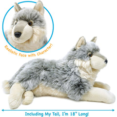TigerHart Whitaker Wolf plush with pack-story motif inspires imaginative play.