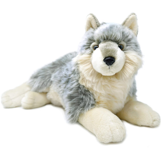 TigerHart Whitaker Wolf plush front view shows soft fabric for cozy playtime.