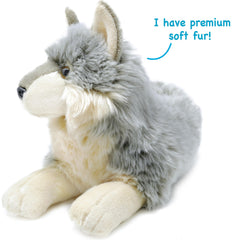 TigerHart Whitaker Wolf plush size details help plan safe, cozy cuddling.