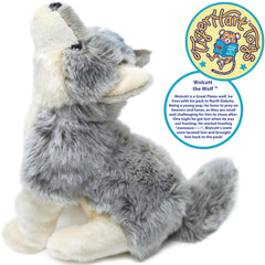 TigerHart Wolcott Wolf plush uses durable polyester and acrylic fabrics.