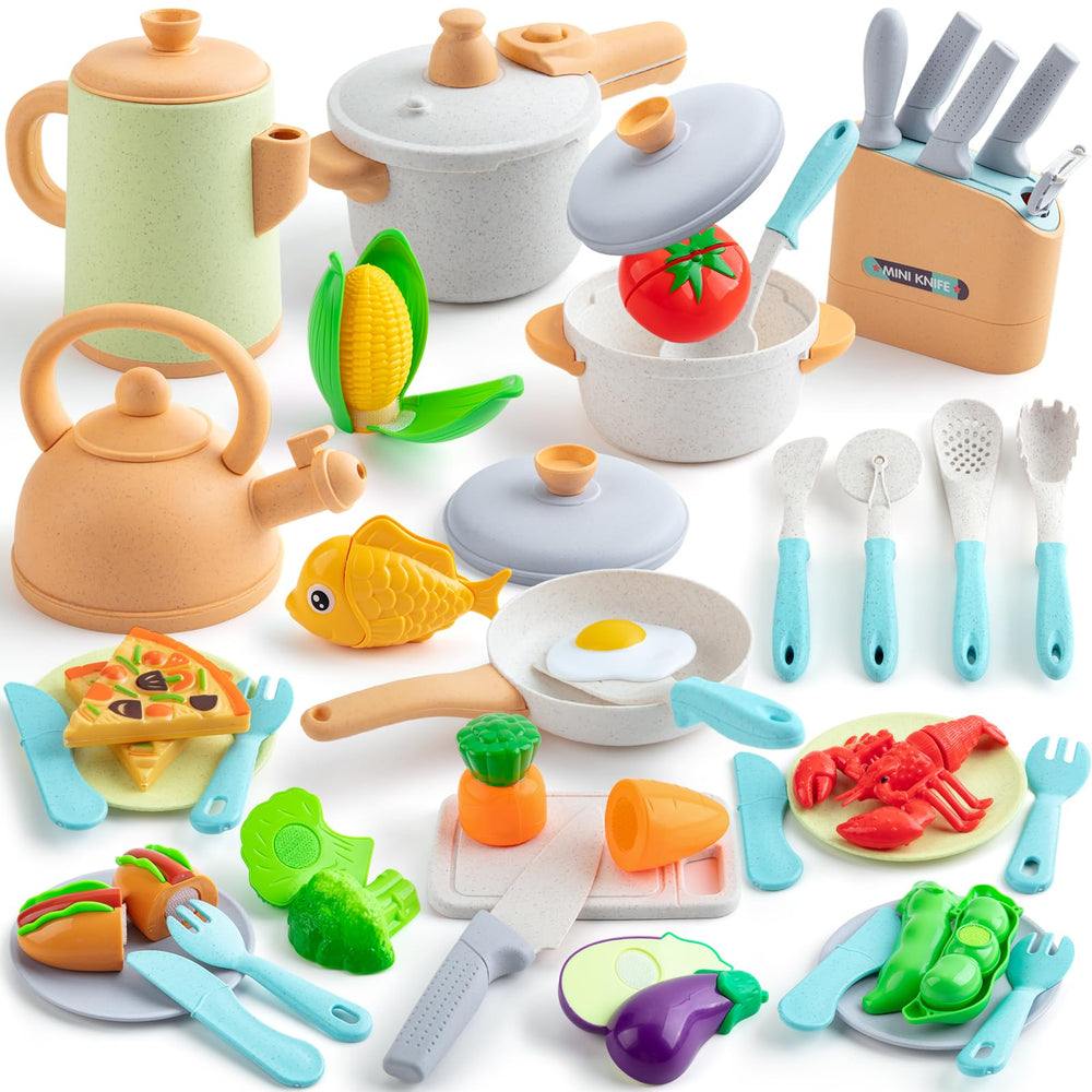 TIKJOYFUL kids play kitchen 42pcs set sparks imagination and cooperative pretend cooking