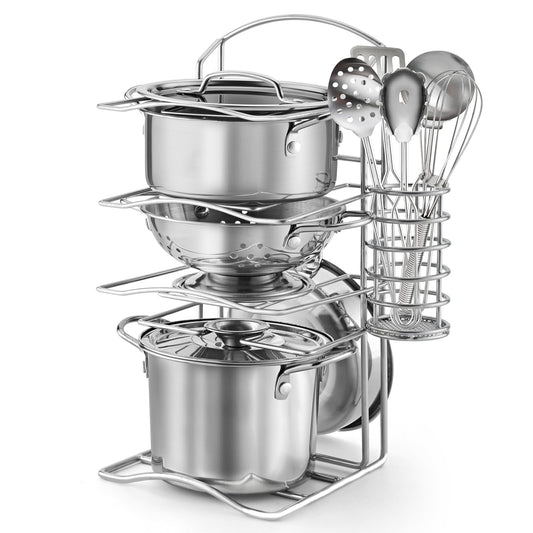 TikOnsYol 12Pcs kid kitchen set with rack, ideal for imaginative play and organized storage.