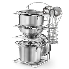 TikOnsYol 12Pcs kid kitchen set with rack, ideal for imaginative play and organized storage.