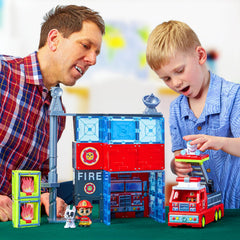 Tile Town Fire Station assembly highlights versatile magnetic building pieces
