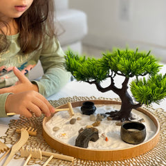 Timani Wooden Round Tray fits small desks with natural appeal