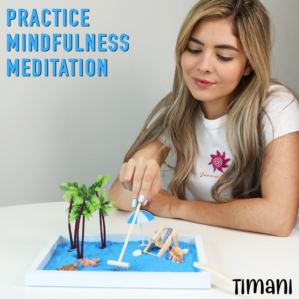 Timani wooden tray 11x8 inches supports compact desktop zen garden.