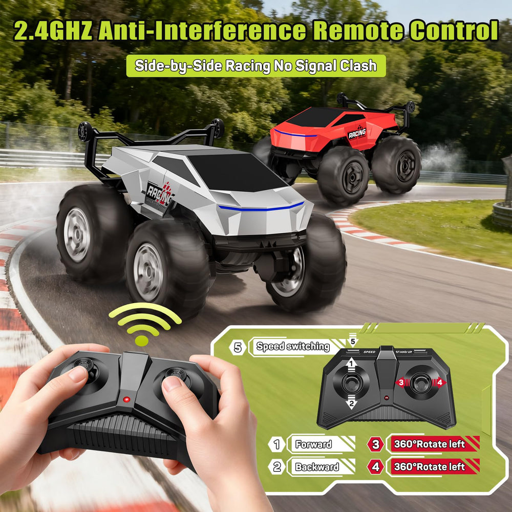 TIME4DEALS stunt-capable RC truck performs 360° spins reliably.
