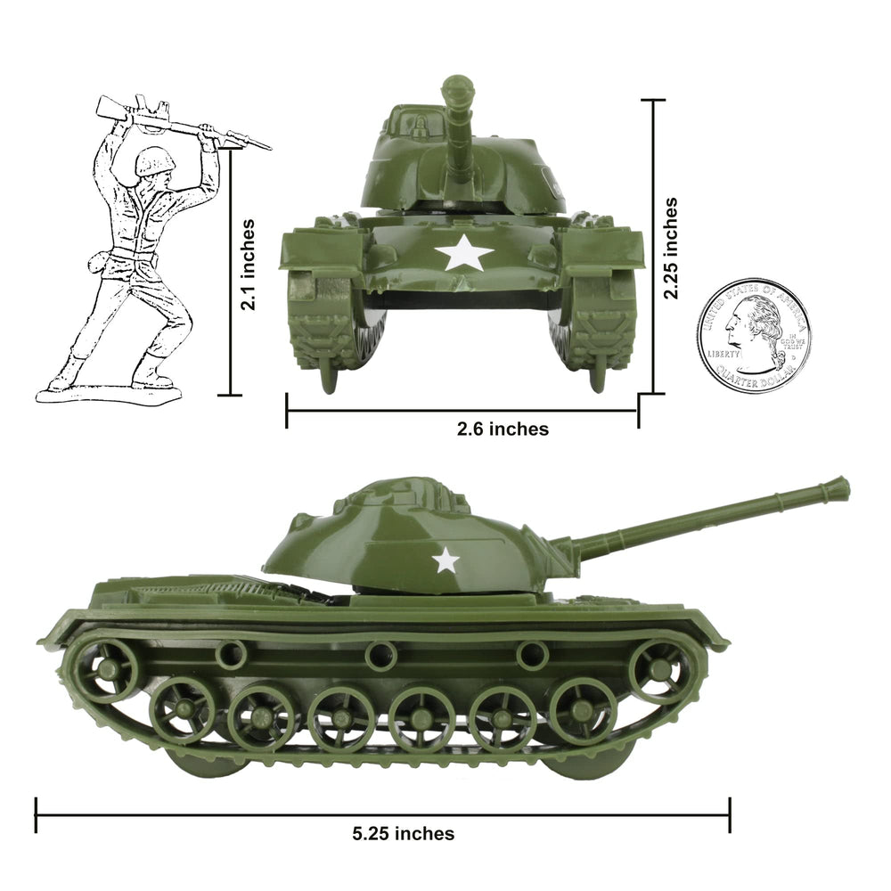 TimMee Patton tank turret rotates for dynamic play.