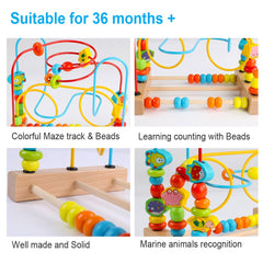 Timy bead maze toddler playing hands-on to develop hand-eye coordination.