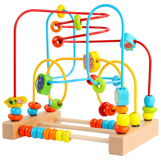 Timy first bead maze roller coaster front view, engaging toddlers with colorful beads and simple motor tasks.