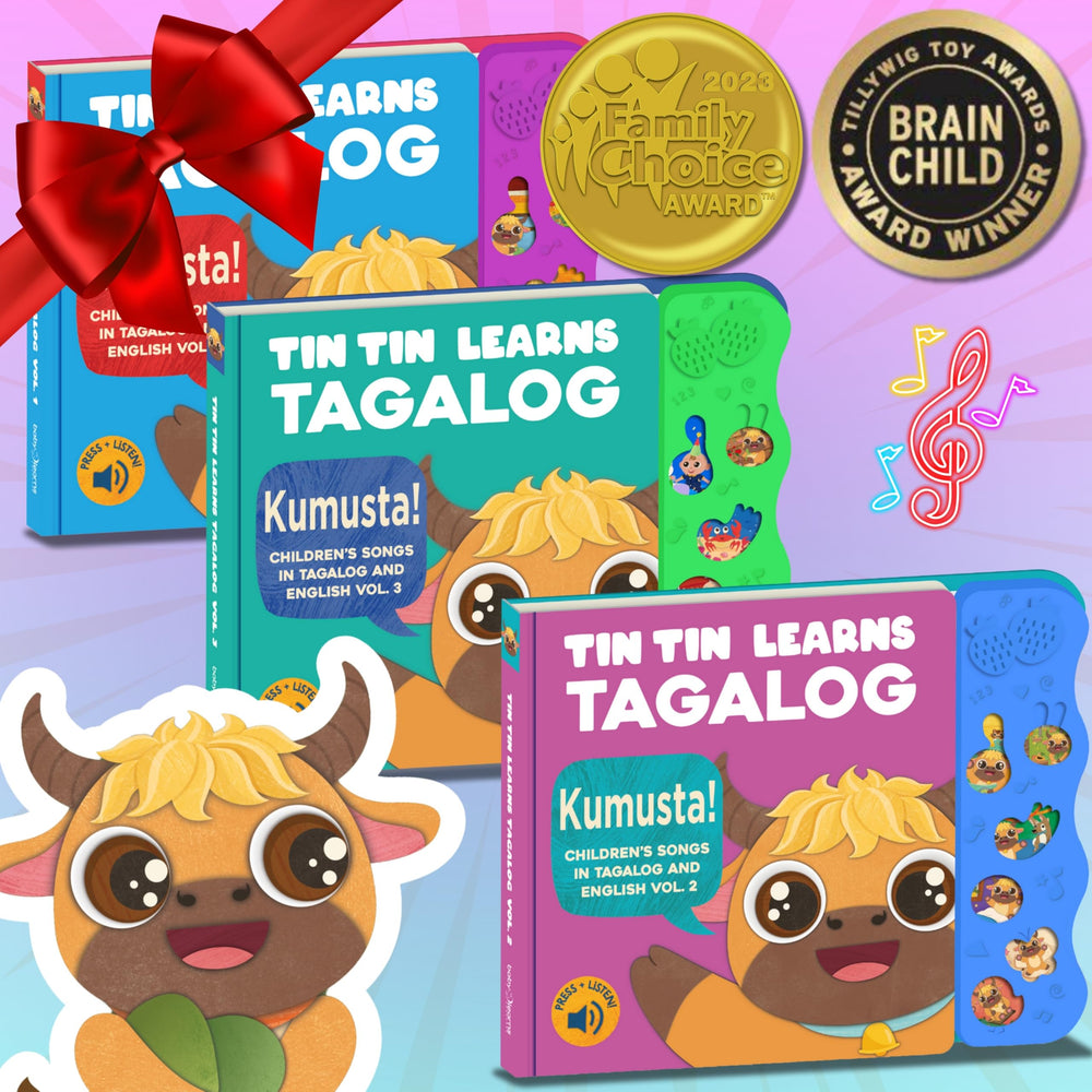Non-tearing Tin Tin Learns Tagalog board pages endure daily use.