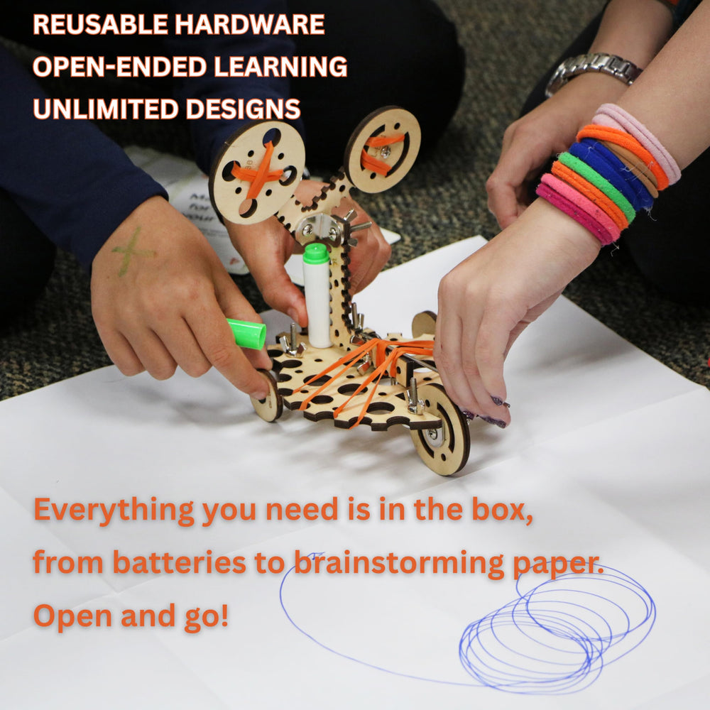 Tinkering Labs Robotics Kit wood parts enable tactile, creative construction.