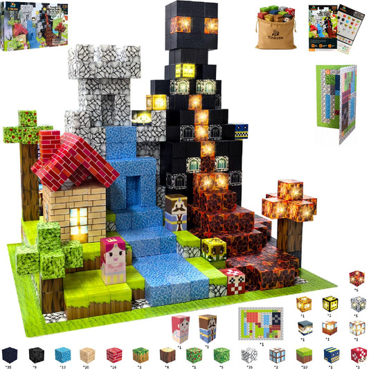 Tinkzee 200pcs magnetic blocks for castle themed imaginative play