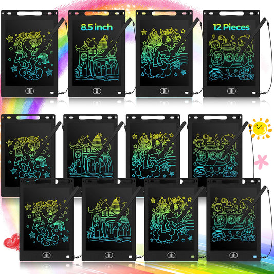 Tinlade 12-pack LCD writing tablets for kids on-desk drawing sessions, clean and mess-free.