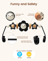 TinlyFinly easy-install toy bar attached securely to Baby Bjorn bouncers for parents