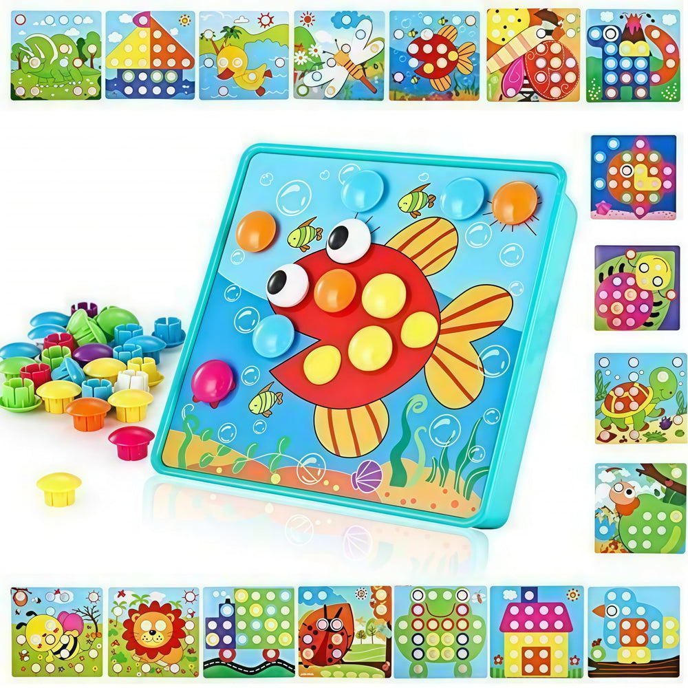 TINOTEEN Button Art Toy toddler pegboard tray in use for organized, mess-free play