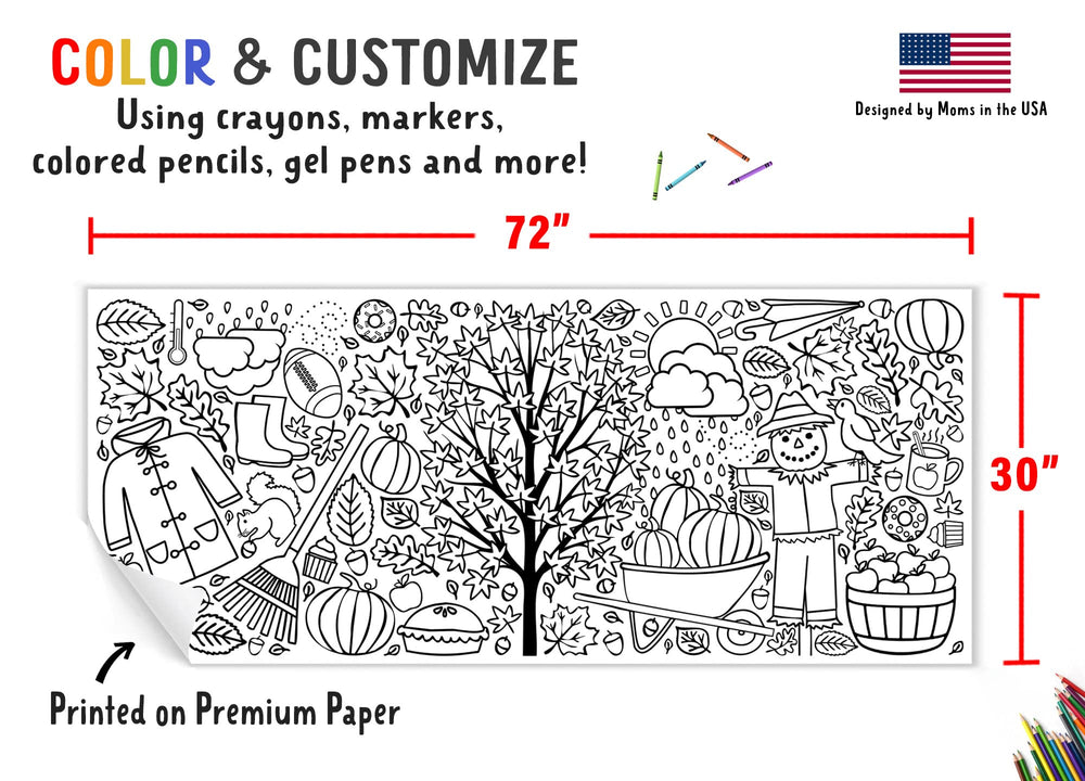 Tiny Expressions fall coloring poster on wall adds seasonal decor and activity.