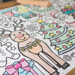 Tiny Expressions coloring tablecloth used as wall art or table runner.