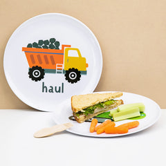 Tiny Expressions mixer closeup plate illustrating durable melamine and kid-friendly design