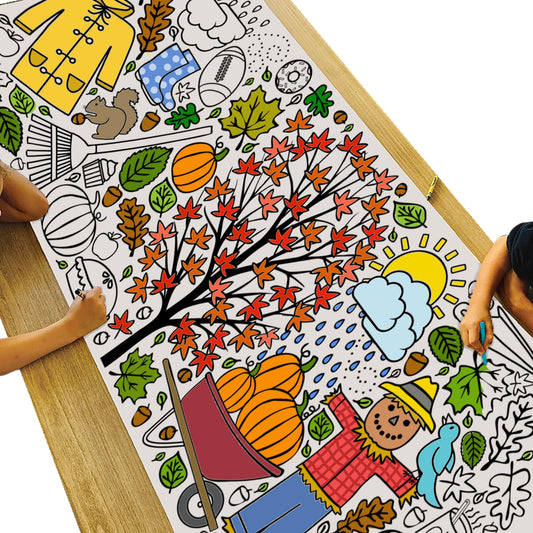 Tiny Expressions fall coloring poster rolled for crease-free setup and easy storage.