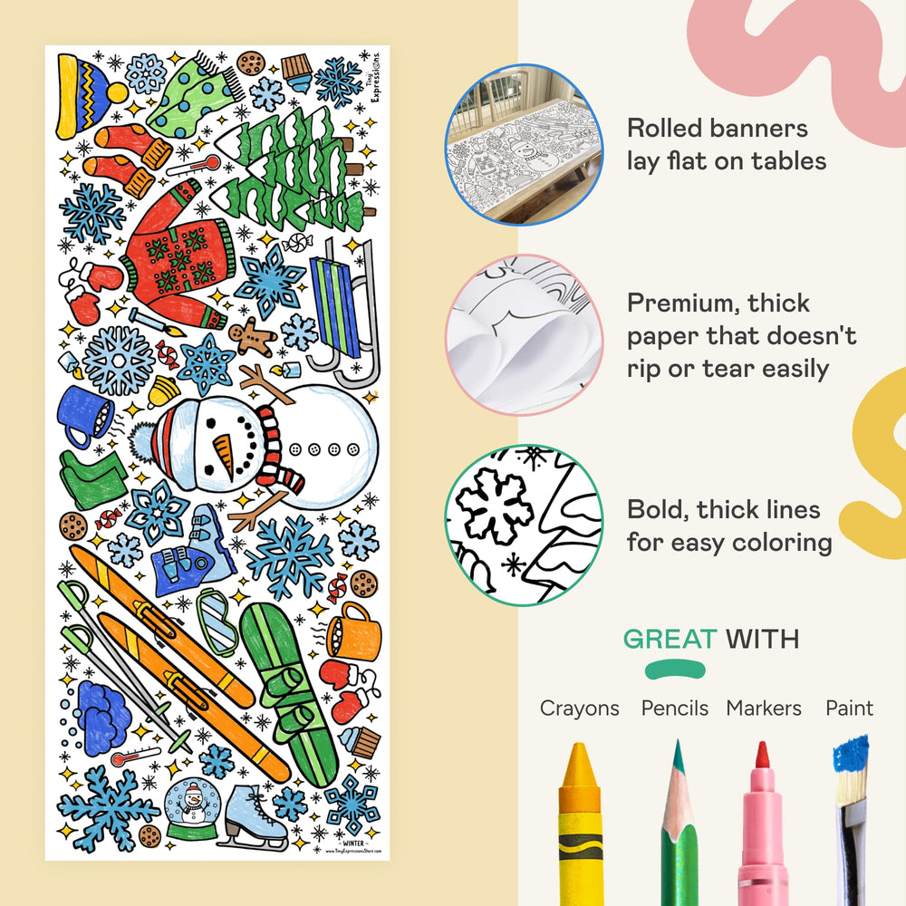 Tiny Expressions winter activities coloring invites kids to join in games.