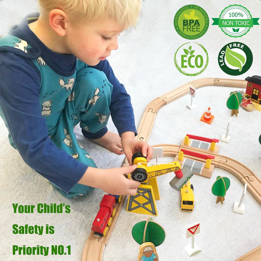 Tiny Land 55PCS wooden train set crafted from premium wood for lasting use