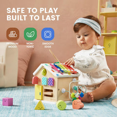 Tiny Land 9-in-1 cube bead maze supports fine motor coordination.