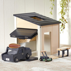 Tiny Land dollhouse garage set with detailed doors and ramps for imaginative play