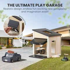 Tiny Land lawn mower fits the garage for realistic pretend yard maintenance