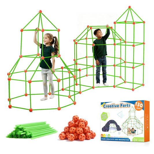 Tiny Land Fort Building Kit contents showing 44 balls and 86 rods for versatile play