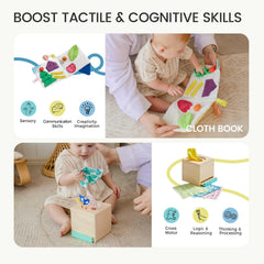 Tiny Land sensory fabric book offers varied textures and sounds for exploration.