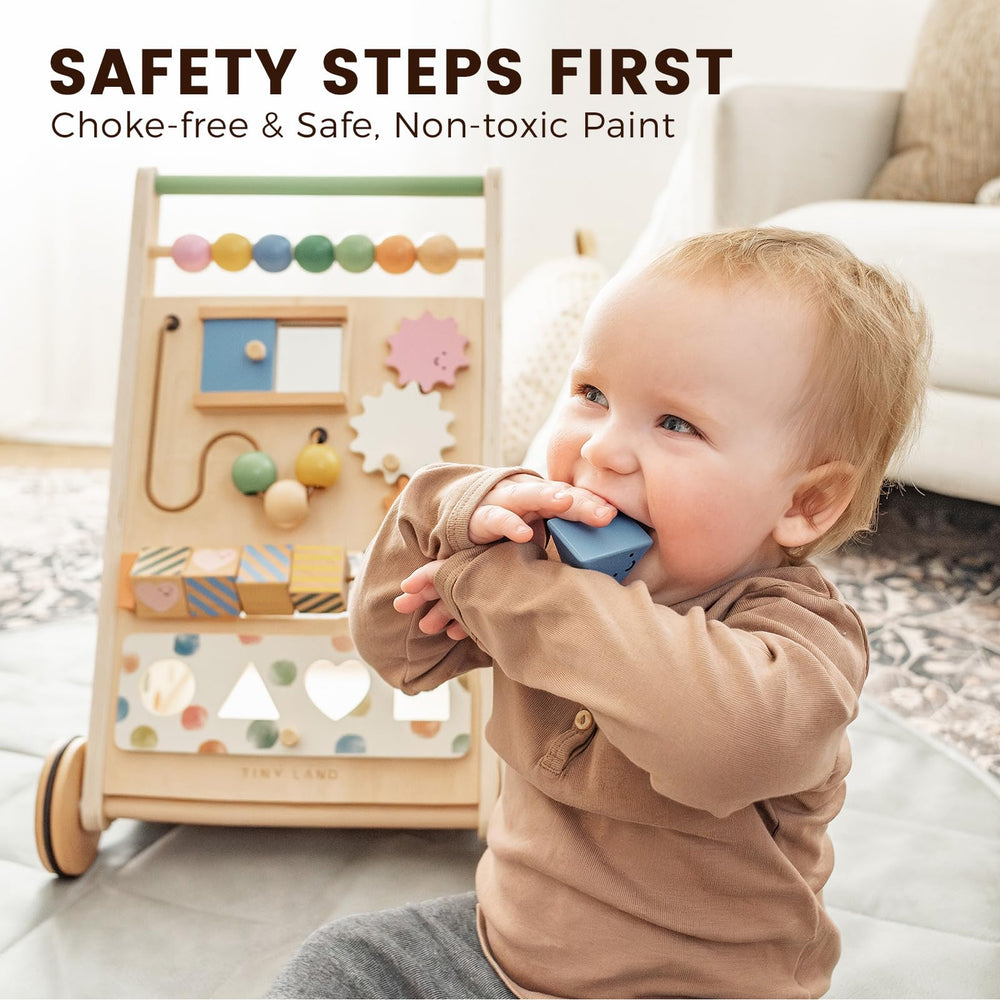 Tiny Land Morandi Walker smooth edges protect little hands during exploration.