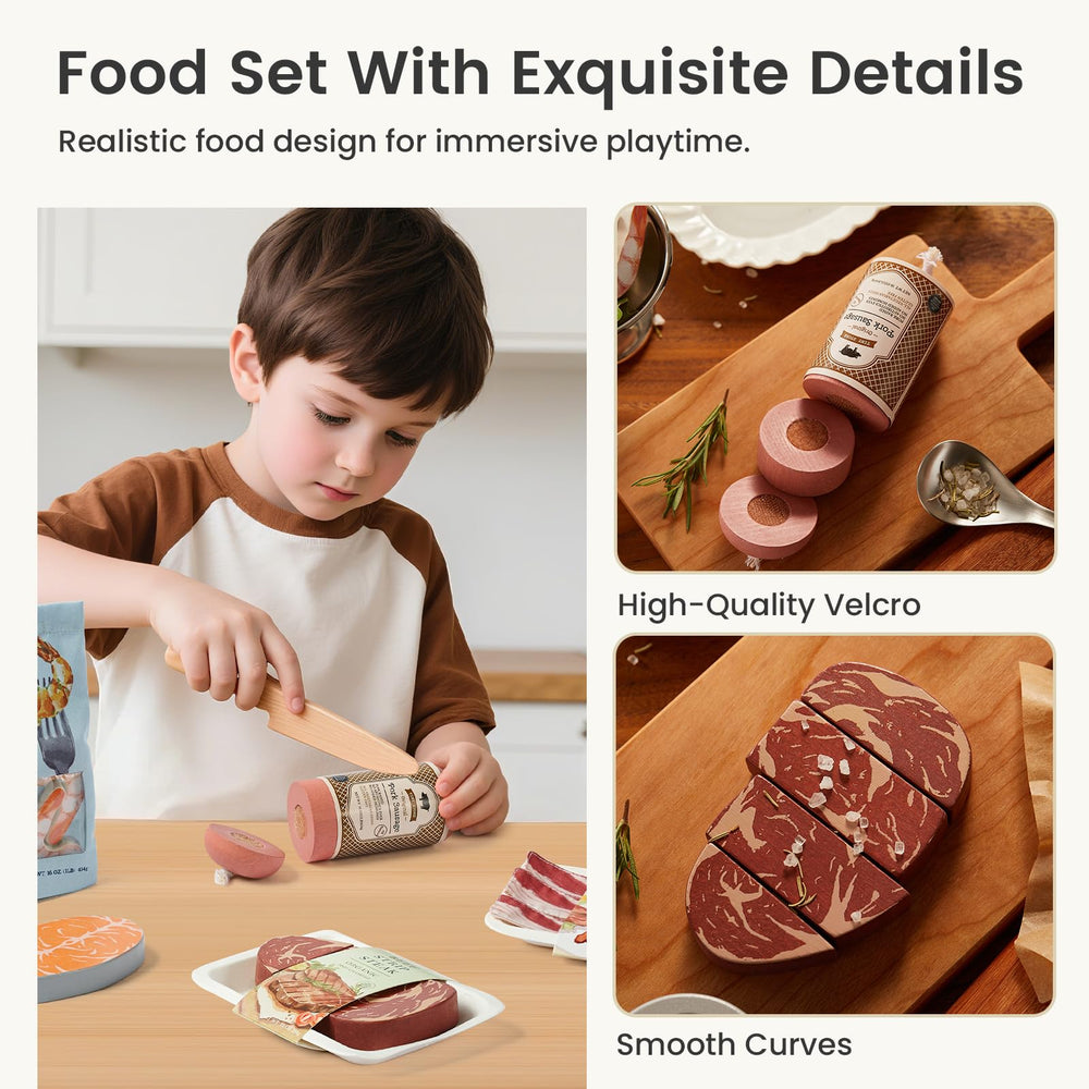 Tiny Land sausage piece showcases textured finish and sturdy wood for durable kitchen pretend.