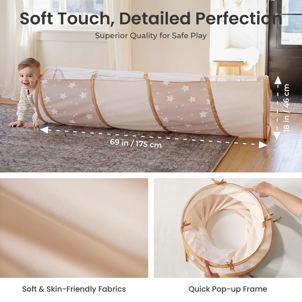 Tiny Land peachskin fabric tunnel offers soft touch for gentle play