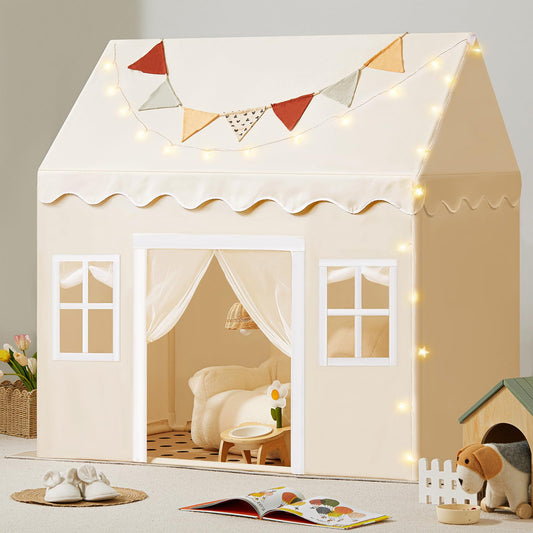 Tiny Land play tent exterior with neutral color and LED ambiance.