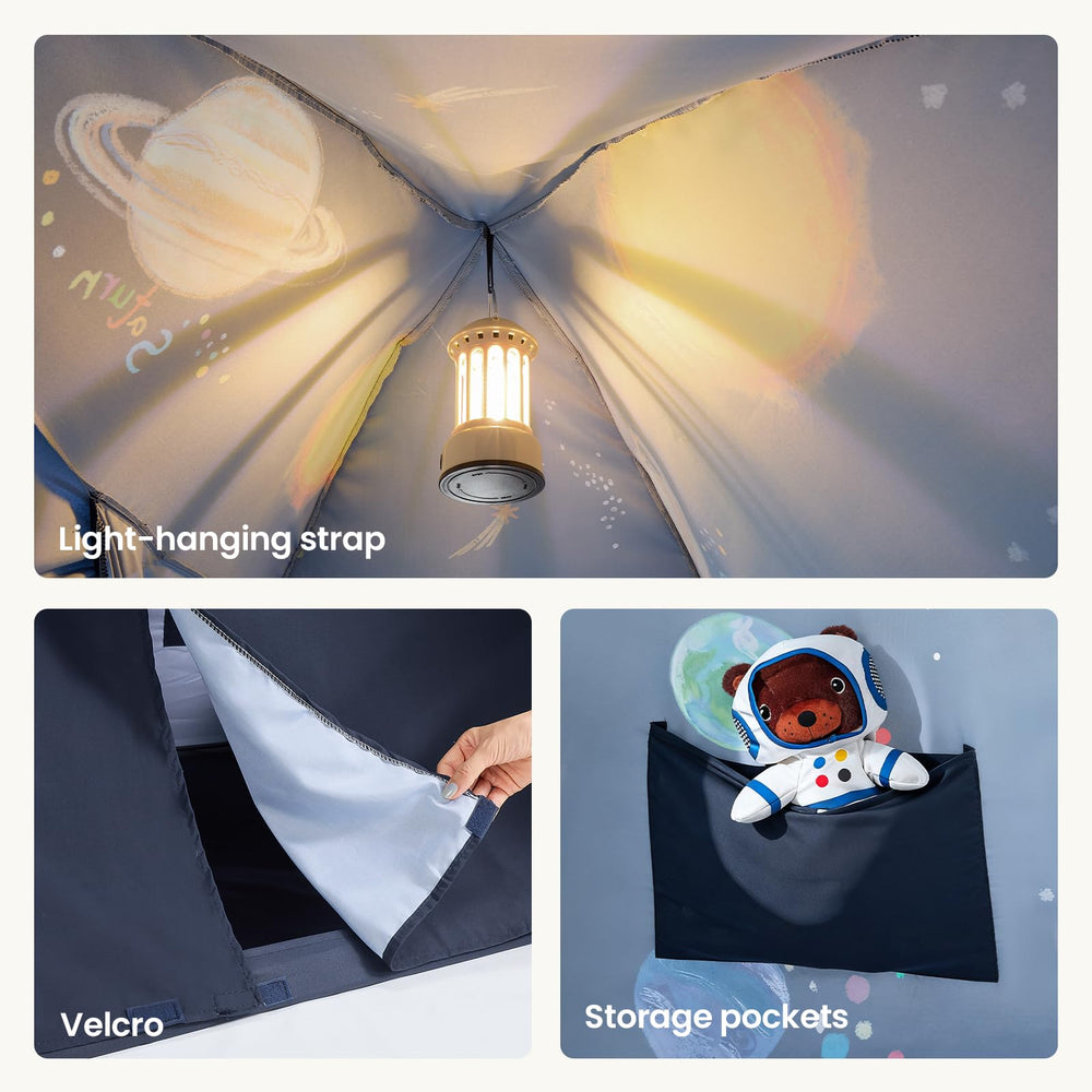 Tiny Land Space Galaxy Bed Tent string lights loop adds warm ambience.