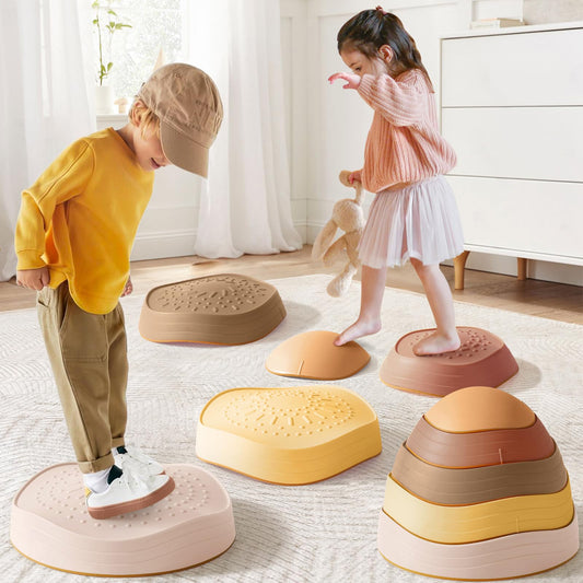 Tiny Land stepping stones in bright colors for imaginative play and balance practice.