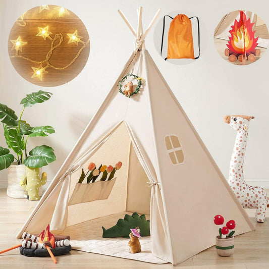 Tiny Land Teepee with star lights creates a cozy play glow for kids