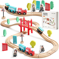 Tiny Land wooden train set close-up tracks show durable beech wood for safe play