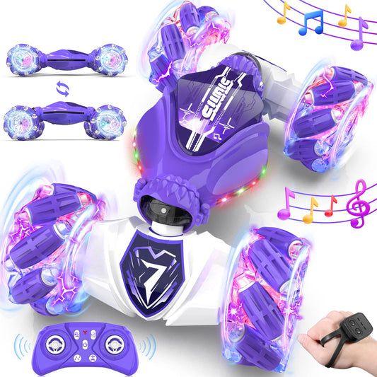 TinyFunz purple gesture-sensing RC car performs 360° drift for kids