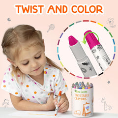 TinyGeeks easy-grip twistable crayons — small hands color with comfort and control.