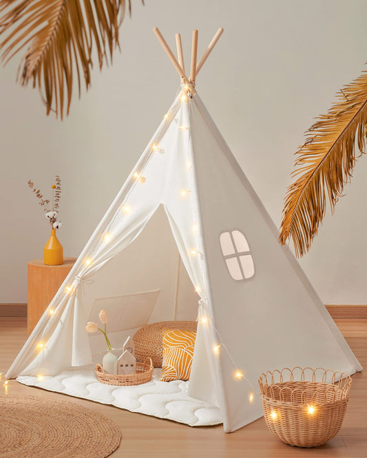 Tiny Land teepee tent front view showing inviting kids' play space