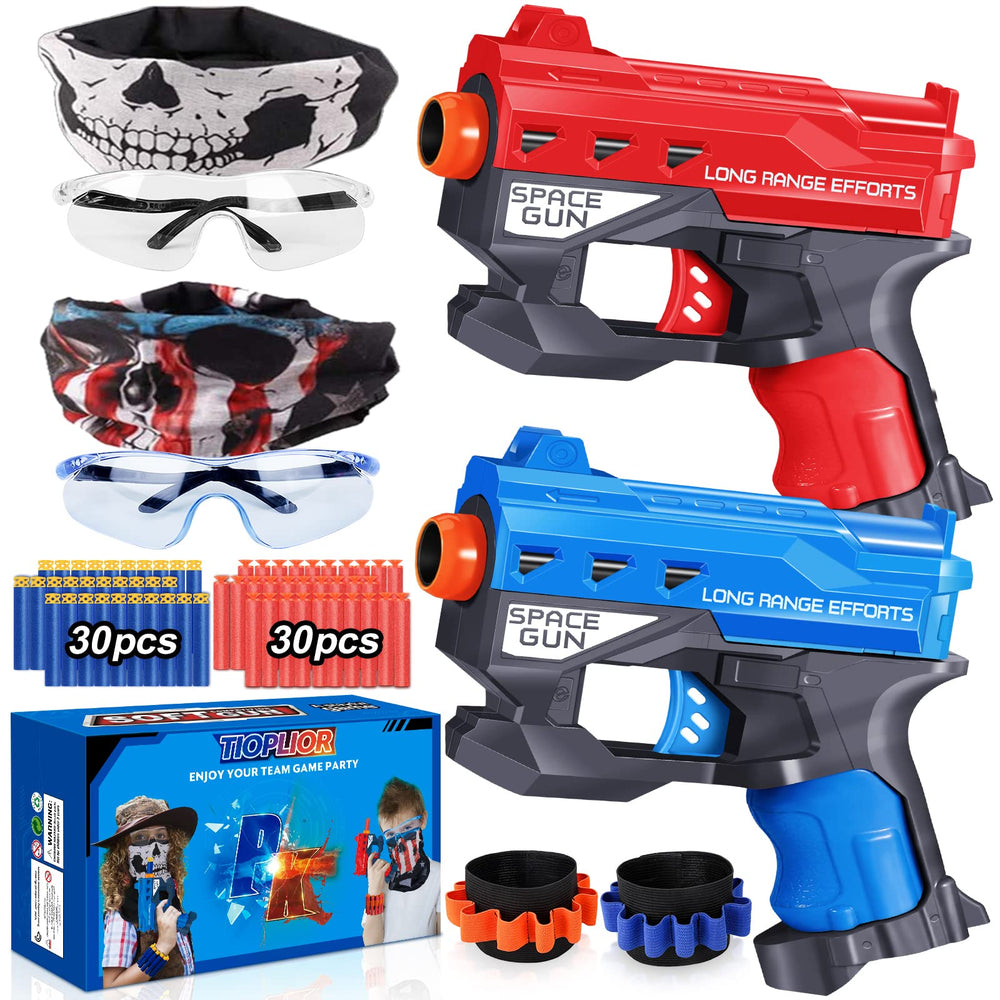 TiopLior blaster guns in red and blue ready for action playtime