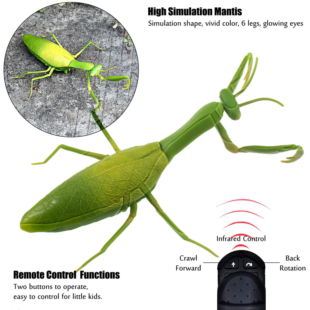 Tipmant RC Praying Mantis in crawling action showing lifelike motion for curious kids.