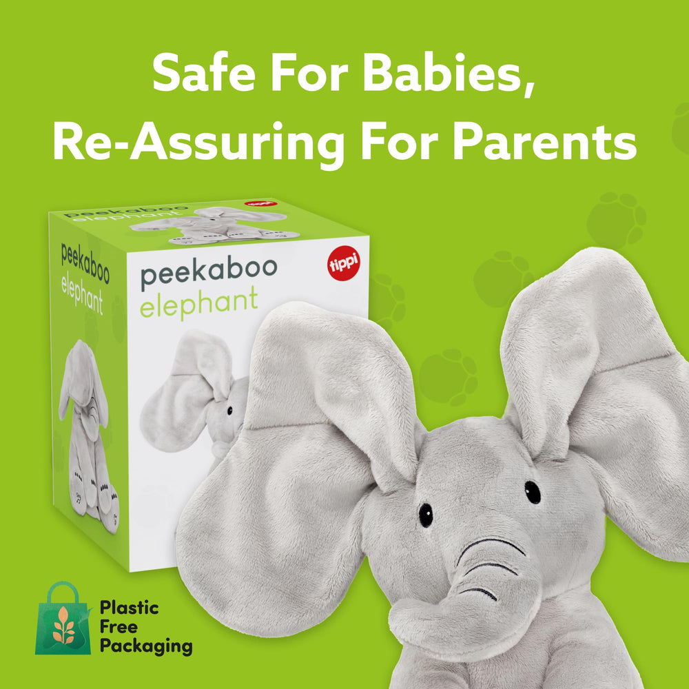 Tippi Peek a Boo Elephant toy gift-ready box with recyclable packaging