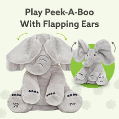 Tippi Peek a Boo Elephant toy left-foot press starts singing with ear flaps